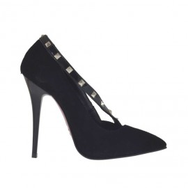 Decolté da donna con fascetta in camoscio e vernice nera con borchie tacco 10 - Misure disponibili: 42