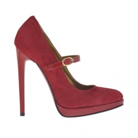 Escarpin pour femmes avec courroie et plateforme en daim et cuir verni rouge talon 11 - Pointures disponibles:  31