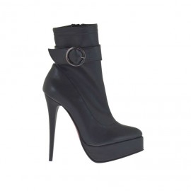 Stivaletto con cerniera, fibbia e plateau in pelle e pelle elasticizzata nera tacco 12 - Misure disponibili: 42