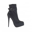 Damenstiefelette mit Schnalle, Reissverschluss und Plateau in schwarzem Leder und elastischem Leder Absatz 12