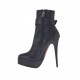 Woman's ankle boot with buckle, zipper and platform in black leather and elastic leather heel 12 - Available sizes:  42