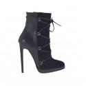 Bottine à lacets avec fermeture éclair et plateforme en cuir et daim noir talon 11