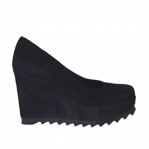 Escarpin pour femmes avec couvert talon compensé et plateforme en daim noir talon compensé 9 - Pointures disponibles:  42