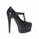 Decolté da donna con cinturino charleston e plateau in pelle nera tacco 13 - Misure disponibili: 42