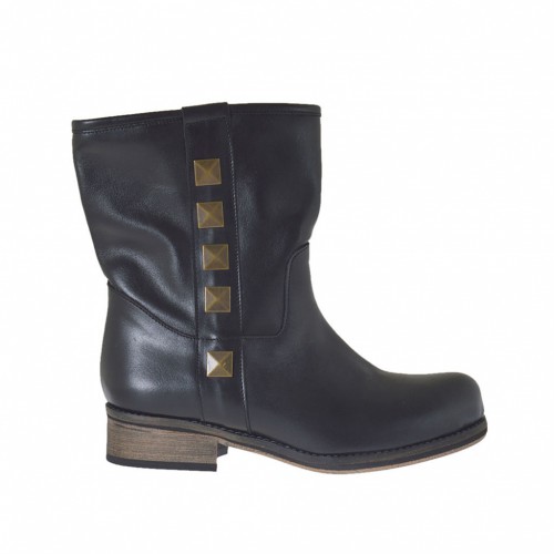 Bottines pour femmes avec goujons en cuir noir et talon 2 - Pointures disponibles:  34