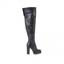 Woman's over the knee boot in black leather heel 9 - Available sizes:  31