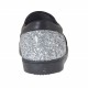 Scarpa accollata da donna con elastici in pelle nera con glitter argento zeppa 2 - Misure disponibili: 32, 33, 34