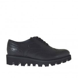 Zapato oxford para mujer con cordones en piel negra cuña 3 - Tallas disponibles:  44