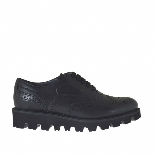 Oxfordschuh mit Schnürsenkel für Damen aus schwarzem Leder Keilabsatz 3 - Verfügbare Größen:  44