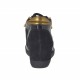 Woman's laced shoe with zipper and platform in black suede and patent leather and brass-colored leather wedge 7 - Available sizes:  42