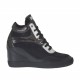 Chaussure à lacets avec goujons et plateforme en daim et cuir noir, cuir verni argent et glitter bronce à canon talon compensé 7 - Pointures disponibles:  42