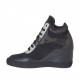 Chaussure à lacets avec goujons et plateforme en daim et cuir noir, cuir verni argent et glitter bronce à canon talon compensé 7 - Pointures disponibles:  42