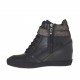 Zapato con plataforma,cordones,cremallera y velcro en piel negra y cubierta de tejido laminado bronce de cañon cuña 7 - Tallas disponibles:  42