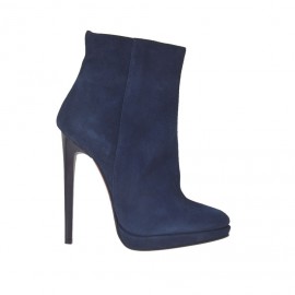 Stivaletto da donna in camoscio blu con cerniera, plateau e tacco 11 - Misure disponibili: 32, 42