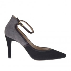 Decolté da donna con cinturino in camoscio grigio e nero e vernice bordeaux tacco 9 - Misure disponibili: 42