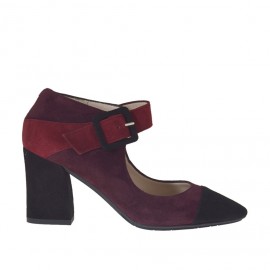 Decolté da donna con cinturino in camoscio nero, bordeaux e prugna tacco 8 - Misure disponibili: 42