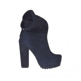 Damenstiefelette mit Umschlag und Plateau aus blauem Wildleder Absatz 10 - Verfügbare Größen:  42