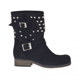 Bottines pour femmes avec boucles et goujons en daim noir talon 2 - Pointures disponibles:  33