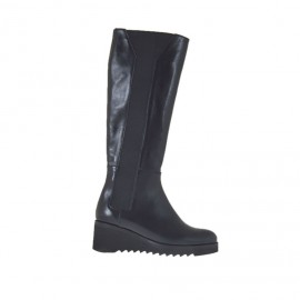 Stivale da donna con elastici in pelle nera zeppa 5 - Misure disponibili: 42