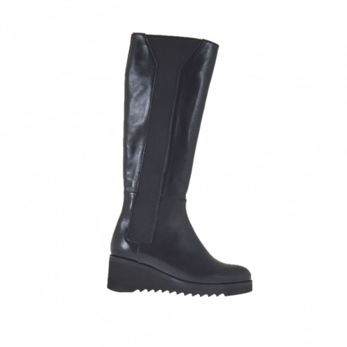 Stivale da donna con elastici in pelle nera zeppa 5 - Misure disponibili: 42