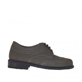 Zapato estilo inglés para mujer con cordones en piel nabuk gris tacon 2 - Tallas disponibles:  45