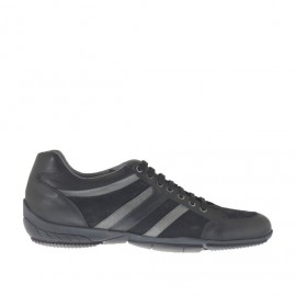 Zapato deportivo para hombre en piel y gamuza negra y piel color humo - Tallas disponibles:  47, 49