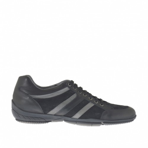 Chaussure sportif à lacets en daim et cuir noir et cuir couleur fumée - Pointures disponibles:  47, 49