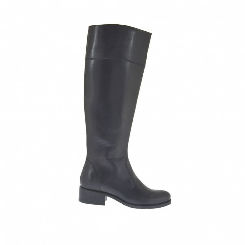 Woman's boot with zipper in black-colored leather heel 3 - Available sizes:  32