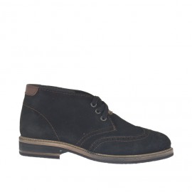 Zapato con cordones para hombre en gamuza negra con decoraciones Brogue y añadidos en piel marron - Tallas disponibles:  47