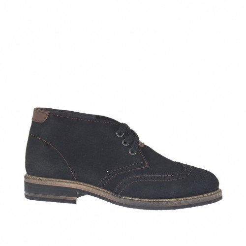 Chaussure à lacets pour hommes en daim noir avec bout Brogue et pièces en cuir marron - Pointures disponibles:  47