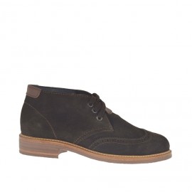 Zapato con cordones para hombre en gamuza marron oscura con decoraciones Brogue y añadidos en piel marron - Tallas disponibles:  47