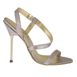 Sandalo da donna in pelle glitterata platino con elastico tacco 10 - Misure disponibili: 31