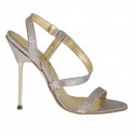 Sandalo da donna in pelle glitterata platino con elastico tacco 10