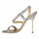 Sandalo da donna in pelle glitterata platino con elastico tacco 10 - Misure disponibili: 31