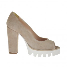 Escarpin à bout ouvert pour femmes en daim de couleur sable talon 10 - Pointures disponibles:  31, 32, 42