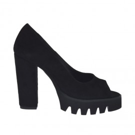 Open-toe Damenpump aus schwarzem Wildleder Absatz 10 - Verfügbare Größen:  31, 32, 34