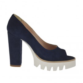 Scarpa da donna aperta in punta in camoscio blu tacco 10 - Misure disponibili: 31, 33, 34, 42