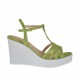 Sandalo da donna in camoscio stampato vernice verde e tessuto laminato argento con cinturino charleston e plateau con zeppa 8 - Misure disponibili: 31