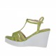 Sandalo da donna in camoscio stampato vernice verde e tessuto laminato argento con cinturino charleston e plateau con zeppa 8 - Misure disponibili: 31