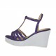 Woman's T-strap sandal in varnish printed purple suede and silver laminated fabric with platform and wedge heel 8 - Available sizes:  31