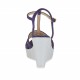 Woman's T-strap sandal in varnish printed purple suede and silver laminated fabric with platform and wedge heel 8 - Available sizes:  31