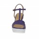 Woman's T-strap sandal in varnish printed purple suede and silver laminated fabric with platform and wedge heel 8 - Available sizes:  31
