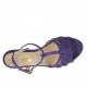 Woman's T-strap sandal in varnish printed purple suede and silver laminated fabric with platform and wedge heel 8 - Available sizes:  31
