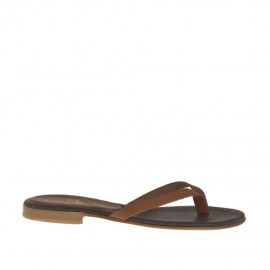 Woman's thong mules in brown leather heel 1 - Available sizes:  42