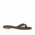 Woman's thong mules in brown leather heel 1