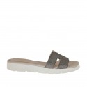 Woman's mules in metalized lead grey printed laminated leather wedge heel 2