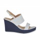 Sandalo da donna in pelle bianca e tessuto blu con plateau e zeppa 8 - Misure disponibili: 32, 42