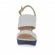 Sandalo da donna in pelle bianca e tessuto blu con plateau e zeppa 8 - Misure disponibili: 32, 42