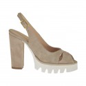 Sandalo da donna in camoscio beige sabbia tacco 10