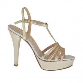 Sandalo da donna con cinturino charleston e plateau in pelle platino, argento e rame tacco 10 - Misure disponibili: 42, 46